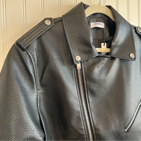 Rumored sumo moto Black Textured Jacket faux leather women size small nwt